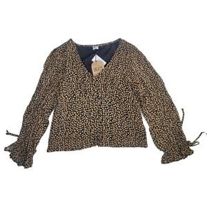 NWT Bila 77 Alice Black Orange Floral‎ Long Sleeve Blouse- Size M